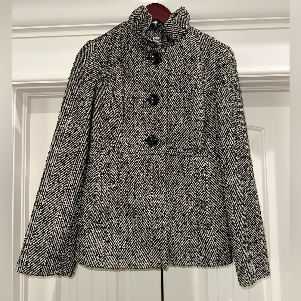 Old Navy Black Tweed Ruffle Collar Coat